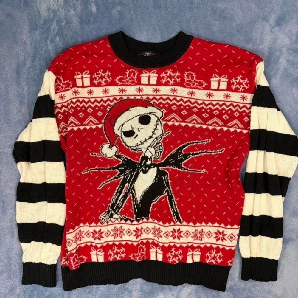 Disney Nightmare Before Christmas red & black striped‎ sweater women Size XL
